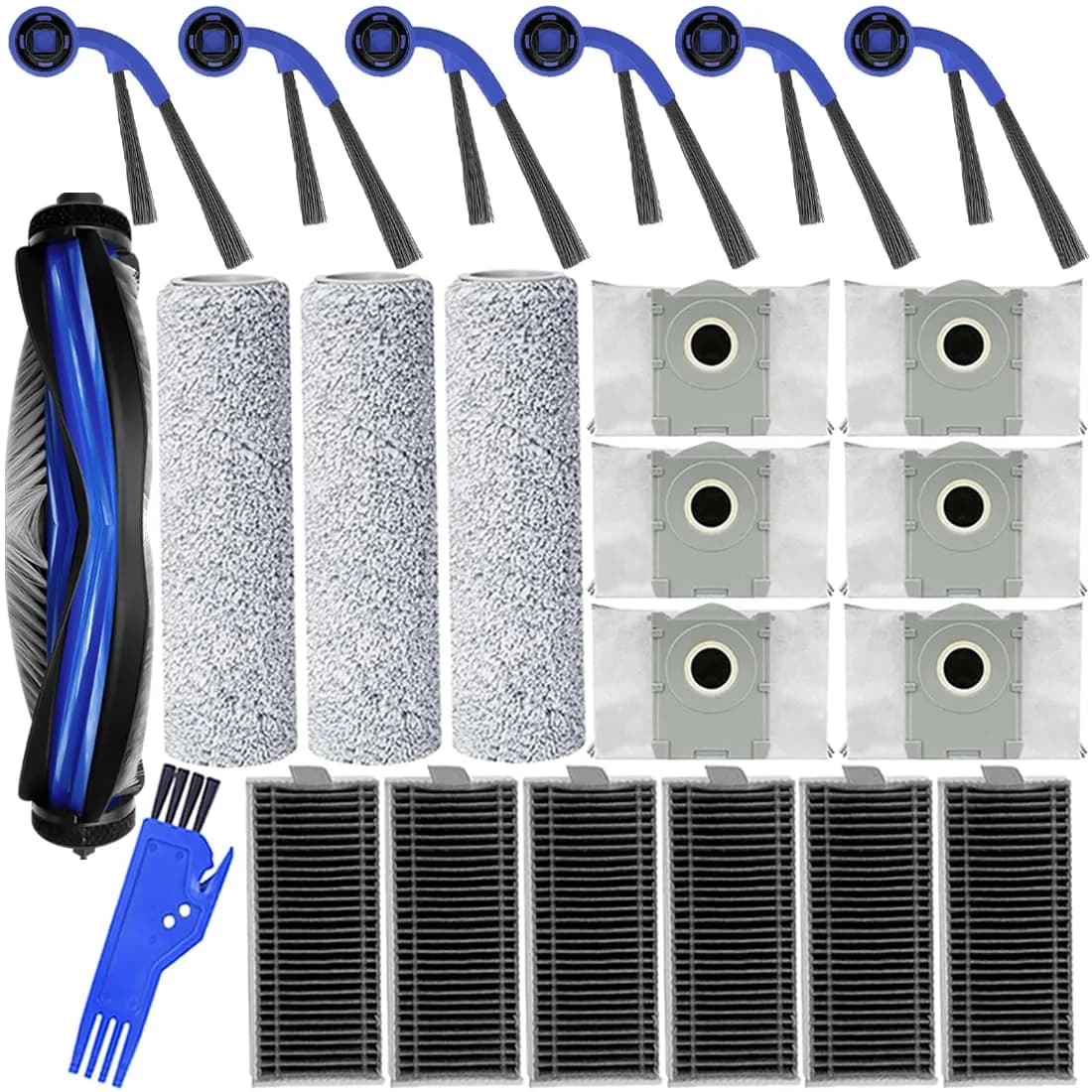 Electropan Replacement Parts Kit for Ecovacs Deebot T80 Omni & Yeedi M14 Plus Robot Vacuum Cleaners | Includes Main Brush, Side Brushes, Roller Mop, HEPA Filters, Dust Bags — Black Blue Grey