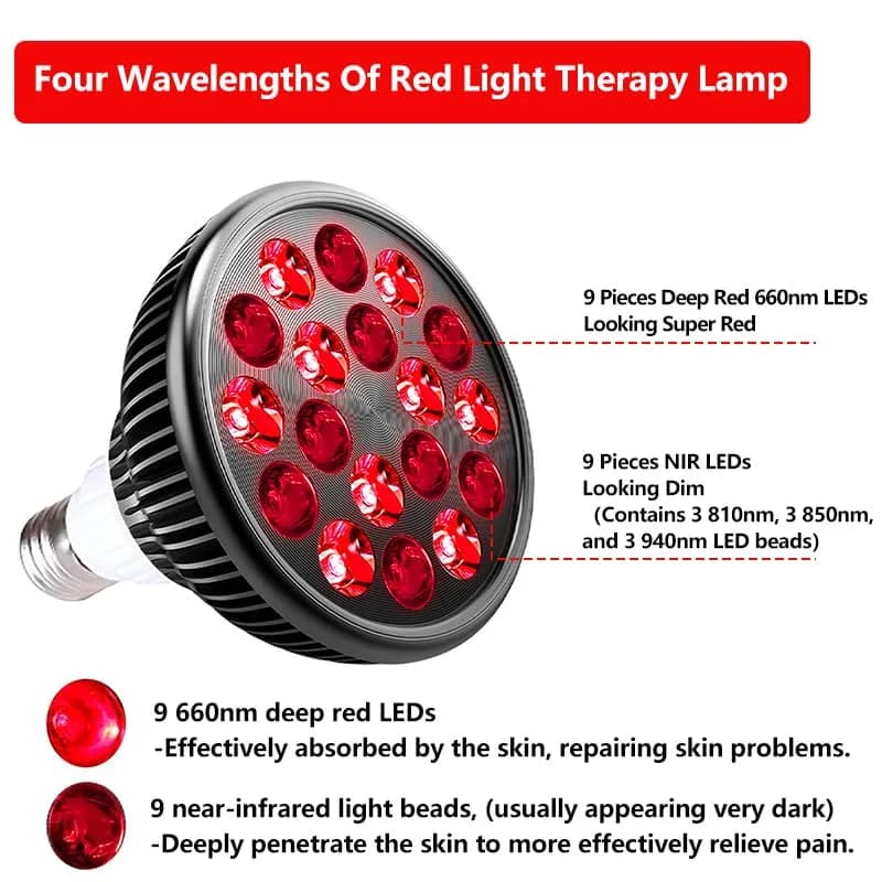 Zarbaha Red & Near Infrared Light Therapy Bulb – 18 LEDs with 660nm, 810nm, 850nm, 940nm Wavelengths – Wellness Light for Skin & Body – Aluminum Shell, E26 Socket thumbnail 6