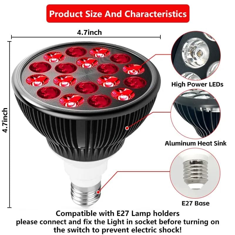 Zarbaha Red & Near Infrared Light Therapy Bulb – 18 LEDs with 660nm, 810nm, 850nm, 940nm Wavelengths – Wellness Light for Skin & Body – Aluminum Shell, E26 Socket thumbnail 10