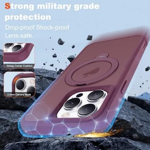 UGENINO Case for iPhone 15 Pro 6.1" | Magnetic 360° Spin Stand, Shockproof, Wine Red thumbnail 6