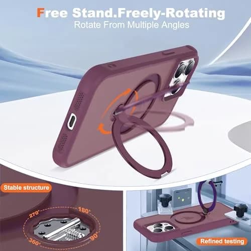UGENINO Case for iPhone 15 Pro 6.1" | Magnetic 360° Spin Stand, Shockproof, Wine Red thumbnail 3