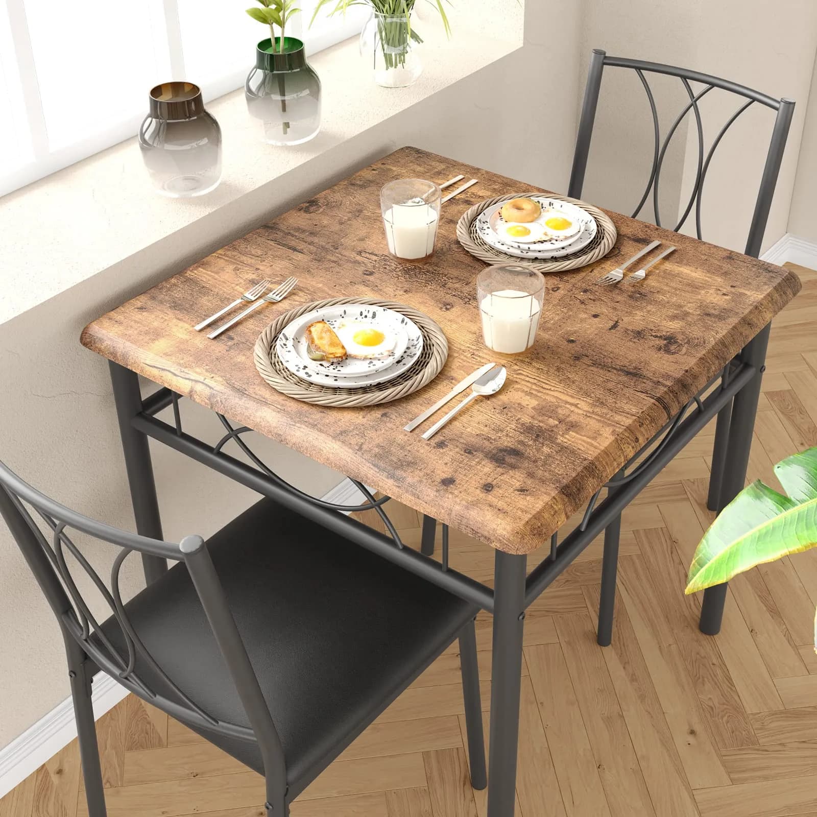 SLEKVERSA Dining Table Set for 2 | Space Saving, Sturdy MDF & Upholstered Chairs - main product image