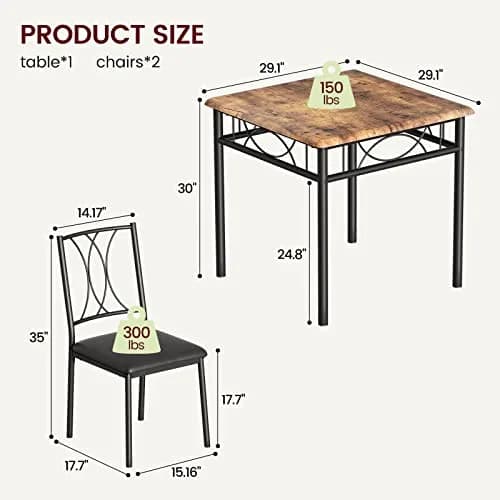 SLEKVERSA Dining Table Set for 2 | Space Saving, Sturdy MDF & Upholstered Chairs thumbnail 2