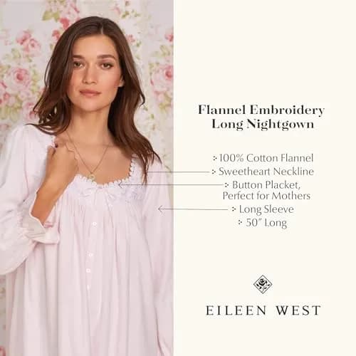 Eileen West Cotton Flannel Nightgown for Women | Long Sleeve 50" | Vintage-Inspired Comfort thumbnail 5
