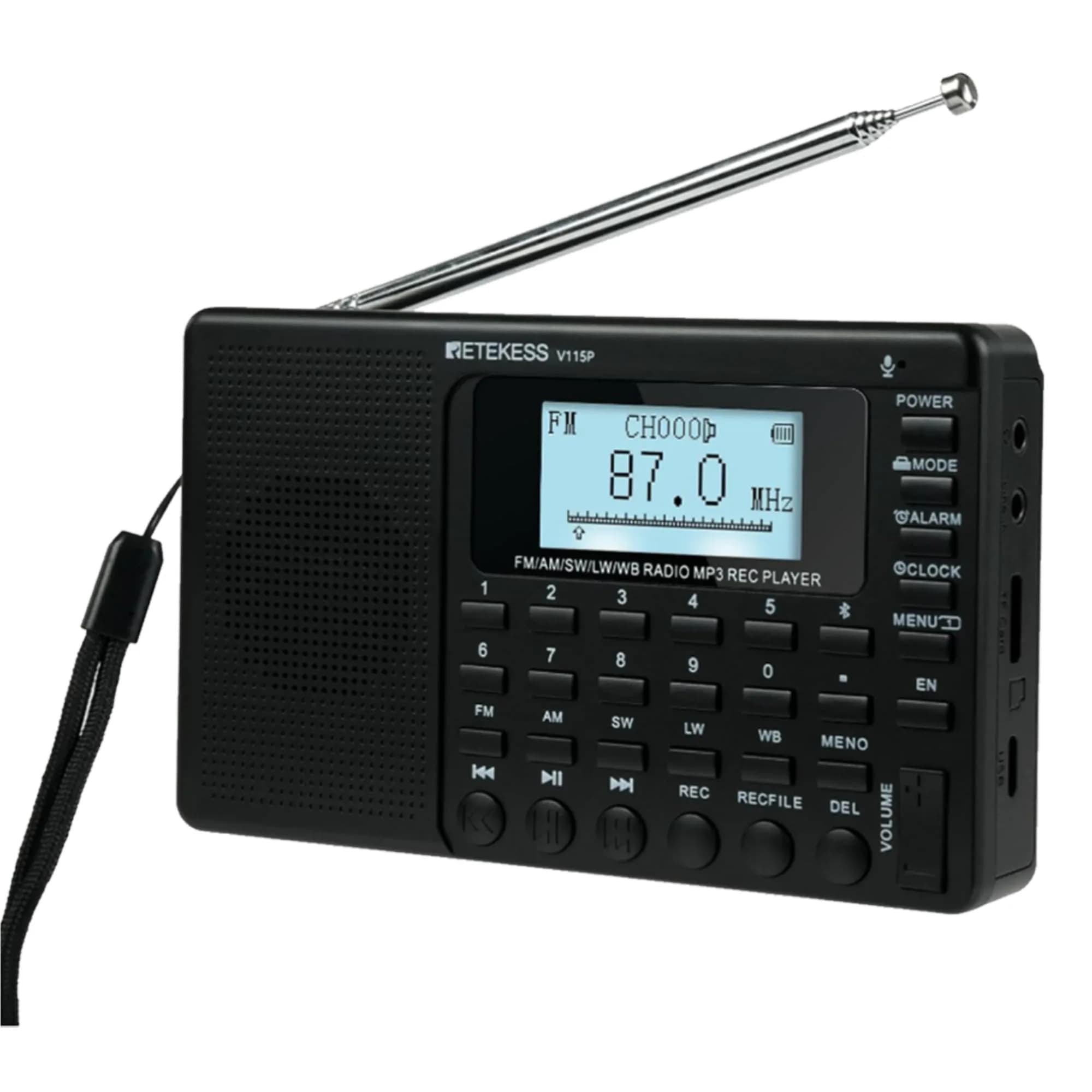 Retekess V115P Portable Shortwave Radio, Rechargeable AM FM SW WB Radio, 192g (0.42 lb) | Digital Tuning & Voice Recorder