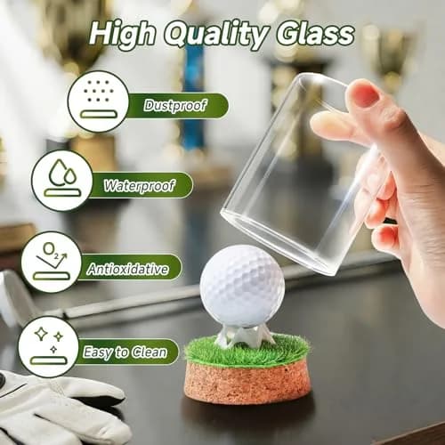 Rocalt Golf Ball Display Case with Glass Cover & Cork Base, Round Tabletop Mount | Dustproof Design for Signed Balls thumbnail 4
