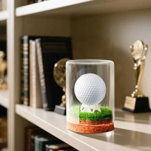 Rocalt Golf Ball Display Case with Glass Cover & Cork Base, Round Tabletop Mount | Dustproof Design for Signed Balls thumbnail 6