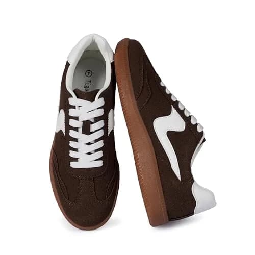 Tigeridea Women's Casual Tennis Shoes | Suede Chocolate, US 7.5 thumbnail 1