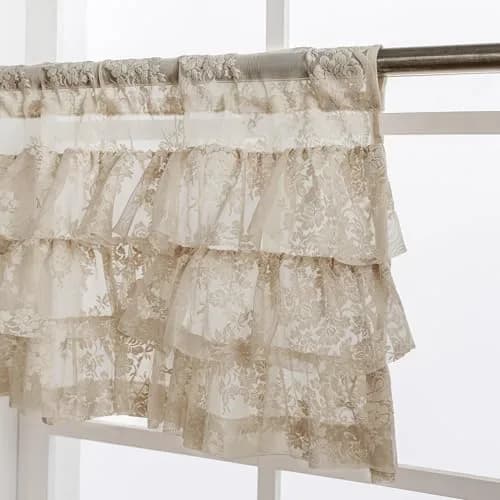 Kotile Beige Lace Ruffle Valance 52"W x 18"L | Vintage Floral Cottagecore Sheer Window Topper thumbnail 6