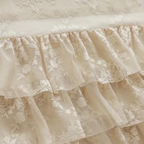 Kotile Beige Lace Ruffle Valance 52"W x 18"L | Vintage Floral Cottagecore Sheer Window Topper thumbnail 9
