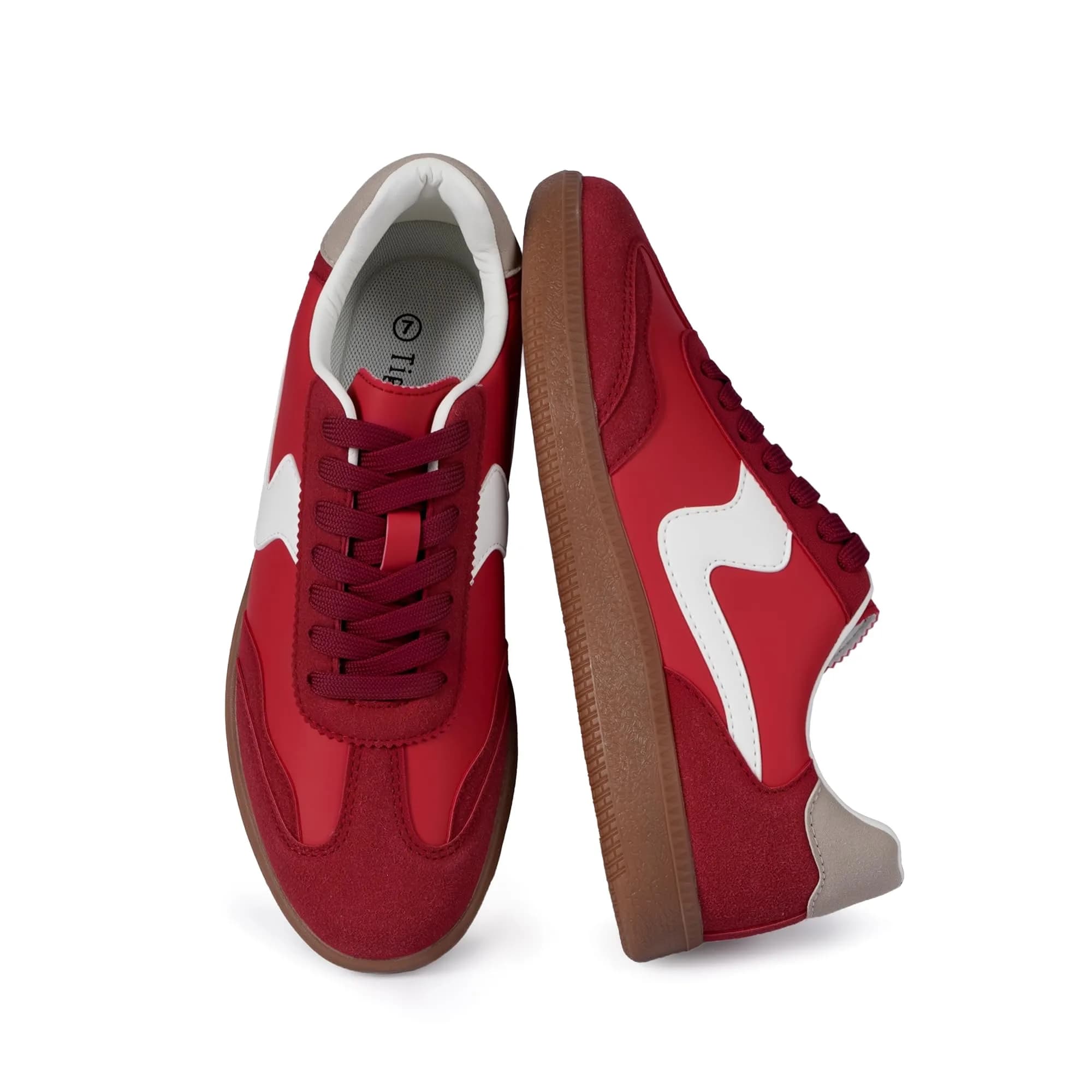 Tigeridea Women's Casual Tennis Shoes | Suede Chocolate, US 7.5 — Red / 9