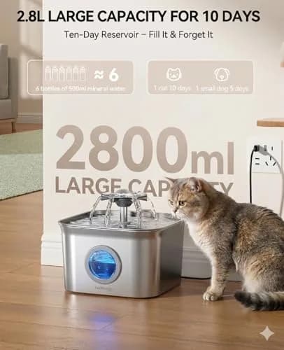 FEELNEEDY Cat Water Fountain Stainless Steel 2.8L | Quiet, Durable & Easy to Clean thumbnail 7