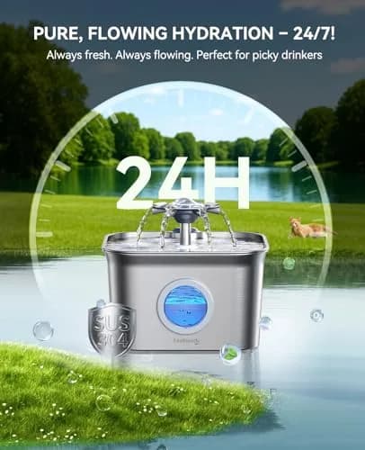 FEELNEEDY Cat Water Fountain Stainless Steel 2.8L | Quiet, Durable & Easy to Clean thumbnail 2