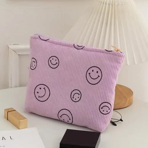 Gardsell Corduroy Cosmetic Bag Aesthetic Women Handbags Purses Smile Dots Makeup Organizer Storage Makeup Bag Girls Case Bags (Double Purple Green) thumbnail 4