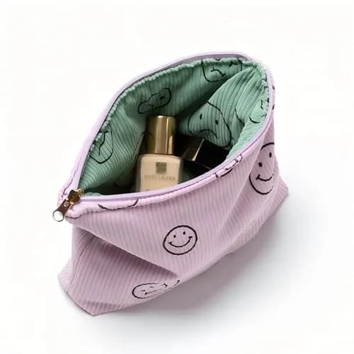 Gardsell Corduroy Cosmetic Bag Aesthetic Women Handbags Purses Smile Dots Makeup Organizer Storage Makeup Bag Girls Case Bags (Double Purple Green) thumbnail 5