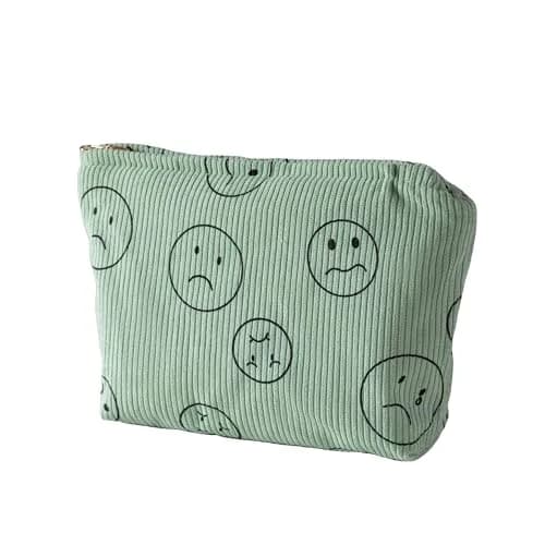 Gardsell Corduroy Cosmetic Bag Aesthetic Women Handbags Purses Smile Dots Makeup Organizer Storage Makeup Bag Girls Case Bags (Double Purple Green) thumbnail 3