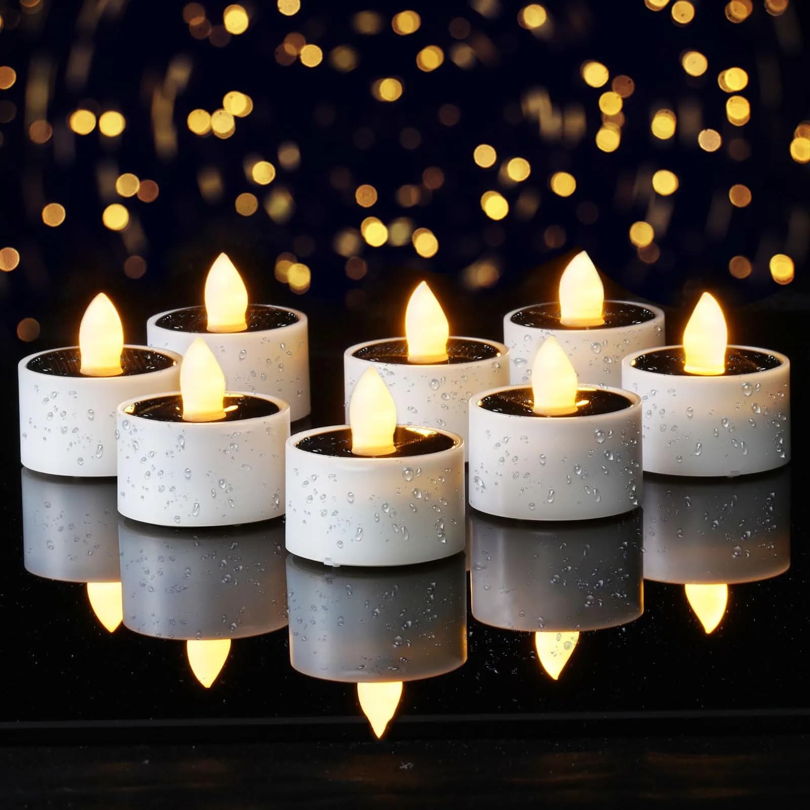 Homemory Solar Tea Lights Outdoor Waterproof, Dusk to Dawn Candles, 12-Pack, 3.8cm (1.5") x 3.8cm (1.58") | Rechargeable Flameless LED Votive Lights