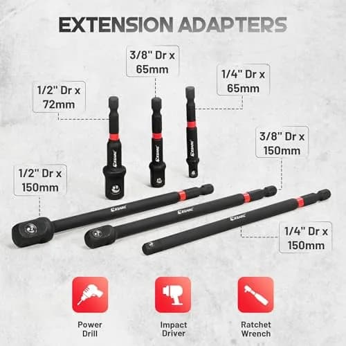 EZARC Impact Socket Adapter Set, 14PCS with Swivel and Angle Attachments | Heavy-Duty Impact-Grade Steel thumbnail 4