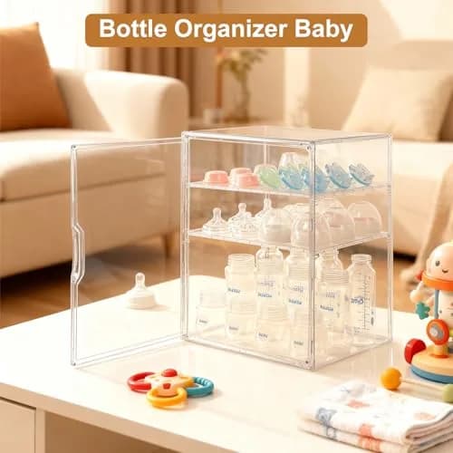 ERTIUANIO Baby Bottle Organizer 3-Tier Clear Acrylic Station | Holds 12 Bottles Upright thumbnail 7
