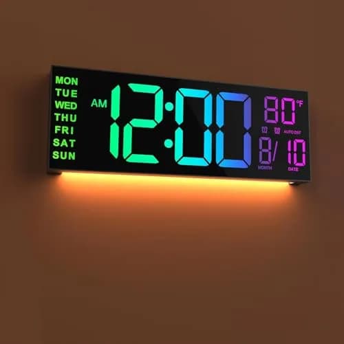 JALL 13" Digital Wall Clock with Alarm & Timer | Large LED Display, Auto DST, Temperature, RGB Night Light (13 inches) thumbnail 1