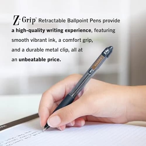 Zebra Pen Z-Grip Retractable Ballpoint Pens, Black Ink, 1.0mm Medium Point, 108-Pack | Smooth Writing for Students & Office thumbnail 5