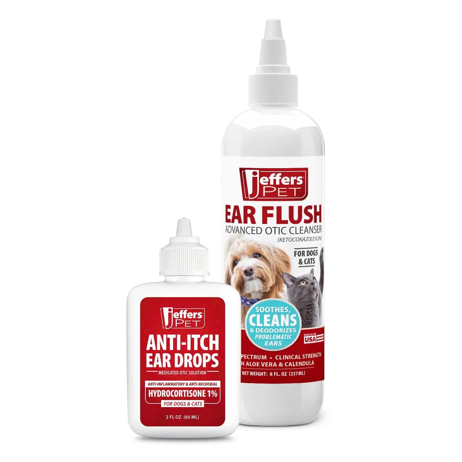 Jeffers Ear Flush for Dogs, Cats & Puppies 8 oz | Gentle Ear Cleaning Solution with Ketoconazole — Ear Drop & Ear Flush