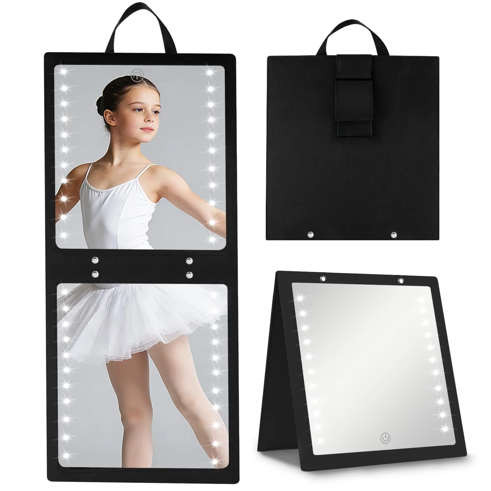 Fabuday Lighted Foldable Hanging Dance Mirror 31cm (12.3") | Adjustable Brightness, Rechargeable, Unbreakable Acrylic - main product image