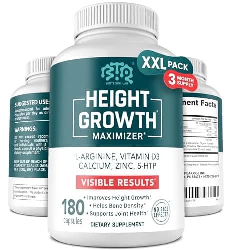 BIOTEQUELAB Height Growth Maximizer, Calcium, Vitamin D3 & Zinc, 180 Caps | Bone Support for Kids & Teens thumbnail 1
