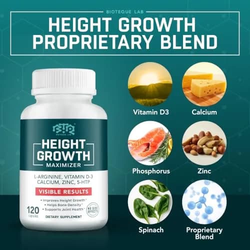 BIOTEQUELAB Height Growth Maximizer, Calcium, Vitamin D3 & Zinc, 120 Caps | Bone Support & Natural Growth thumbnail 8