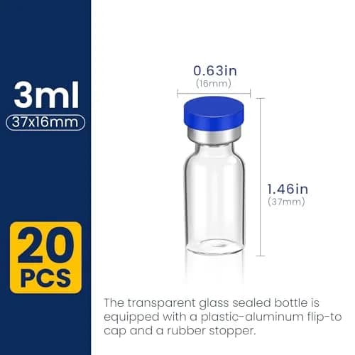 FURWEY 3ML Sterile Vials with Injection Ports, 20 Pack | Borosilicate Glass for Lab Use thumbnail 2