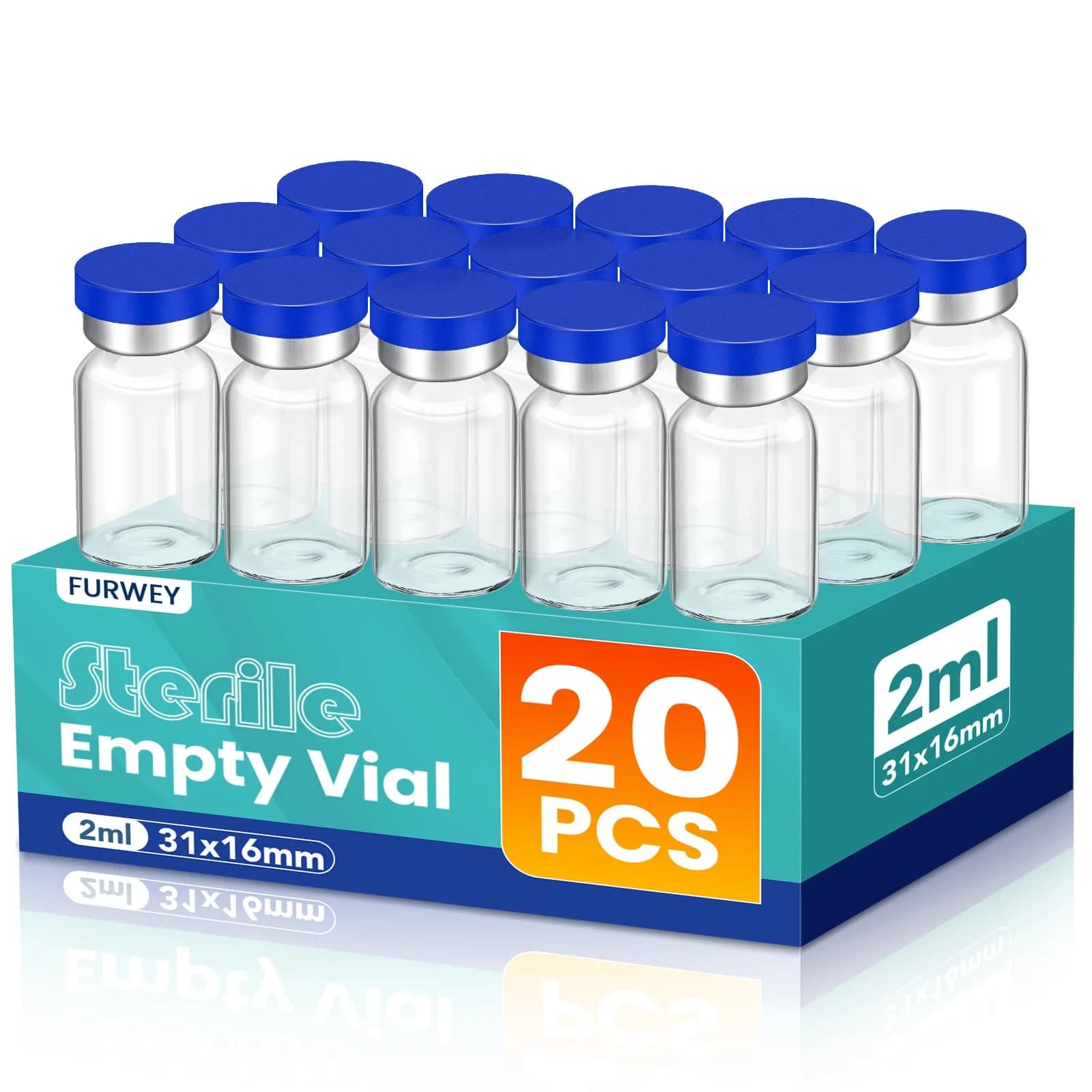 FURWEY 10ML Sterile Vials with Injection Ports, 20 Pack | Borosilicate Glass for High/Low Temp Resistance — 2ML-20P