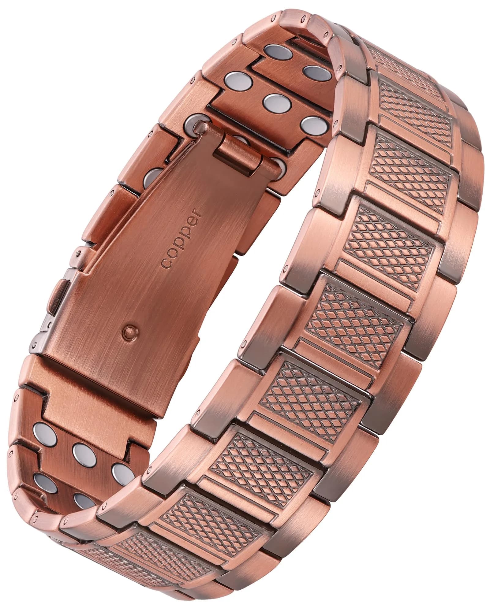 Feraco Magnetic Copper Bracelet for Men | 23 cm (9.1 inches) | 57 x 3800 Gauss Magnets | Classic Geometric Pattern