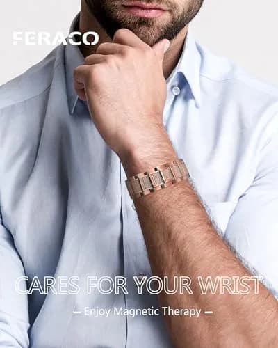 Feraco Magnetic Copper Bracelet for Men | 23 cm (9.1 inches) | 57 x 3800 Gauss Magnets | Classic Geometric Pattern thumbnail 5