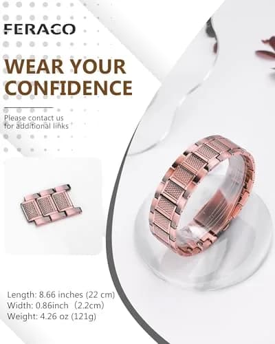 Feraco Magnetic Copper Bracelet for Men | 23 cm (9.1 inches) | 57 x 3800 Gauss Magnets | Classic Geometric Pattern thumbnail 6