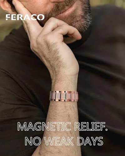 Feraco Magnetic Copper Bracelet for Men | 23 cm (9.1 inches) | 57 x 3800 Gauss Magnets | Classic Geometric Pattern thumbnail 2