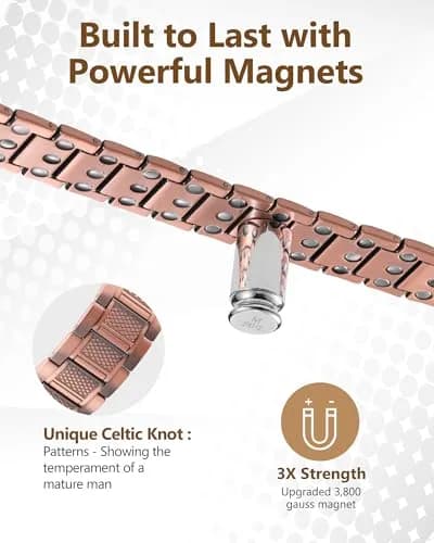 Feraco Magnetic Copper Bracelet for Men | 23 cm (9.1 inches) | 57 x 3800 Gauss Magnets | Classic Geometric Pattern thumbnail 3