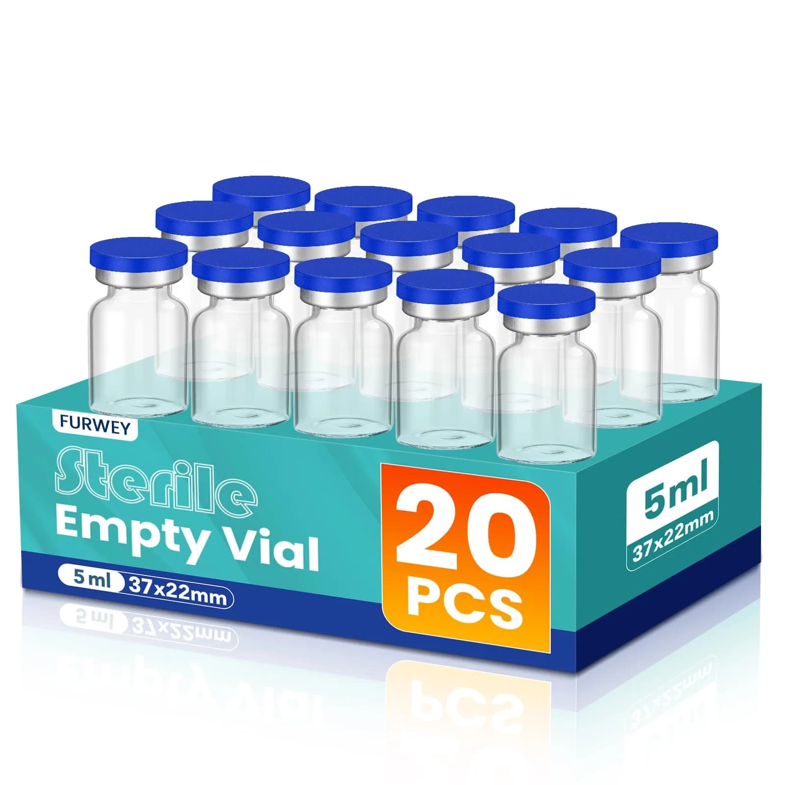 FURWEY 10ML Sterile Vials with Injection Ports, 20 Pack | Borosilicate Glass for High/Low Temp Resistance — 5ML-20P