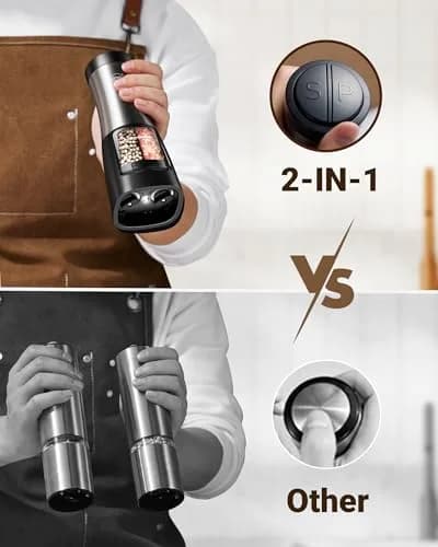 Sangcon 2-in-1 Rechargeable Salt and Pepper Grinder Set with USB-C Base & Light | Gunmetal Plus thumbnail 2