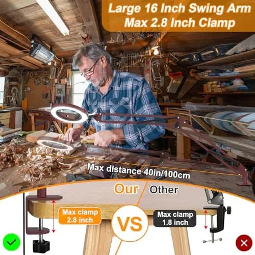 Krstlv Magnifier with Light & Clamp 12X | Adjustable Swing Arm Desk Lamp for Close Work thumbnail 5