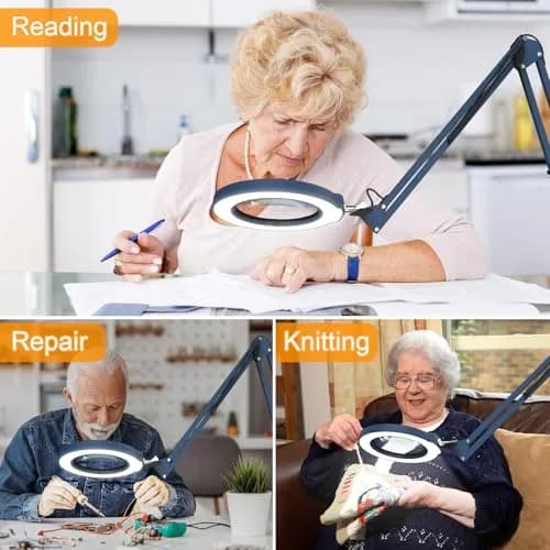 Krstlv Magnifier with Light & Clamp 12X | Adjustable Swing Arm Desk Lamp, Real Glass, 5 Color Modes, Dimmable, Blue thumbnail 6