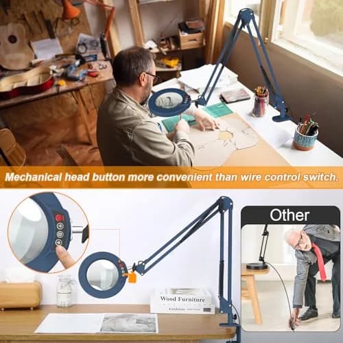 Krstlv Magnifier with Light & Clamp 12X | Adjustable Swing Arm Desk Lamp, Real Glass, 5 Color Modes, Dimmable, Blue thumbnail 2