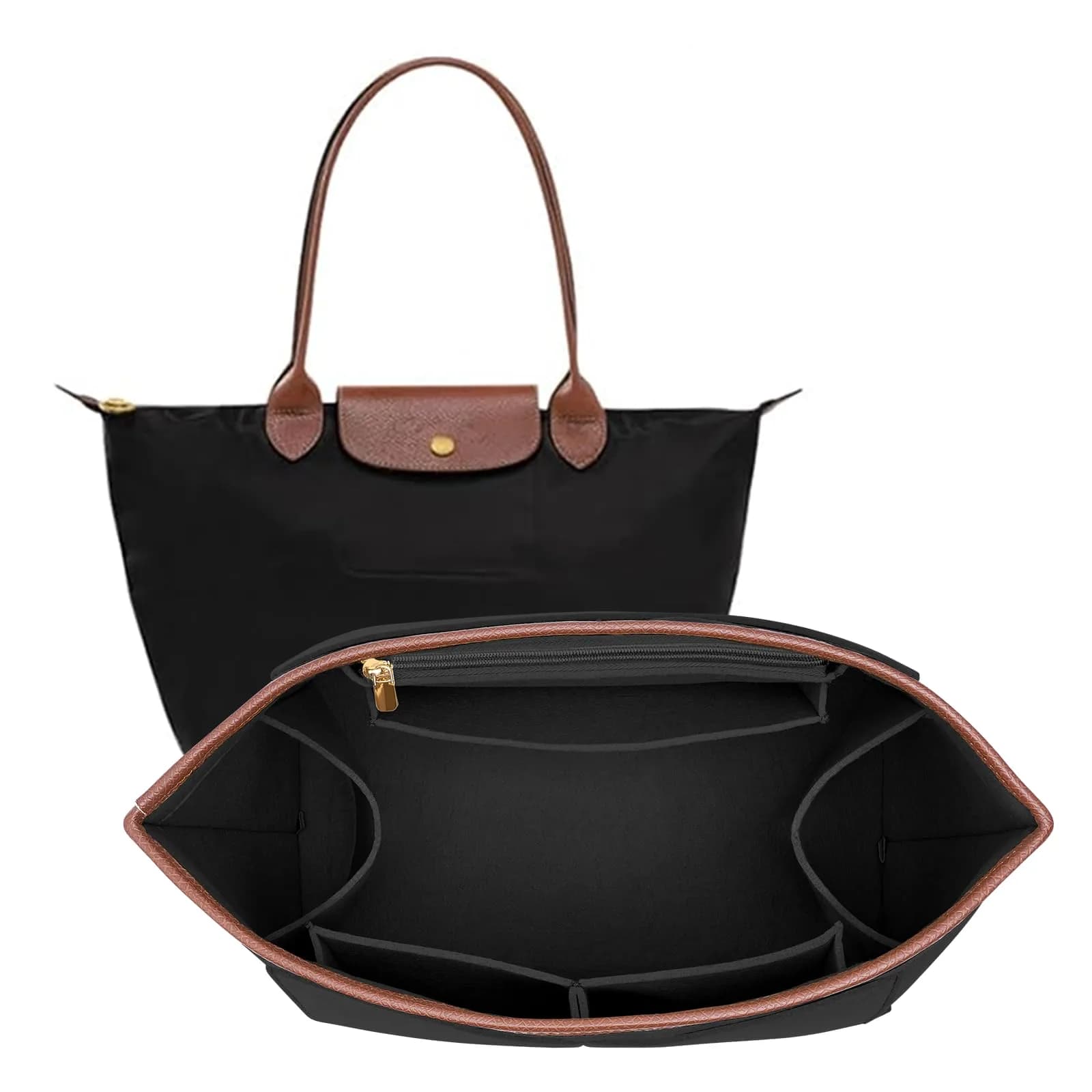 DOIAPUOS Felt Purse Organizer Insert for Longchamp Le Pliage L Bag, Beige, Large | Lightweight Organizer with 6 Pockets — Black