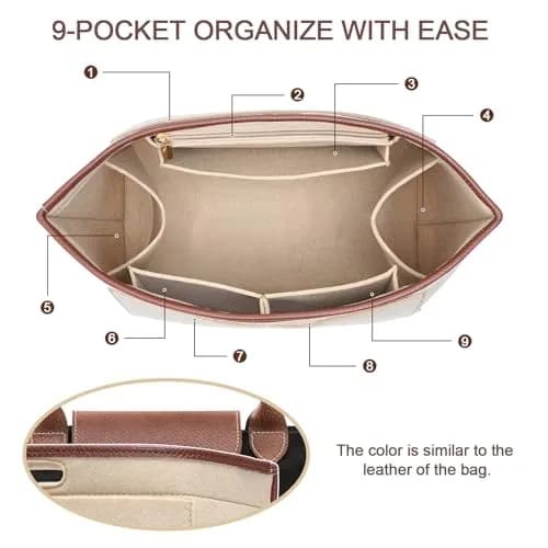 DOIAPUOS Felt Purse Organizer Insert for Longchamp Le Pliage M Bag, Beige Medium | Keeps Your Handbag Tidy thumbnail 4