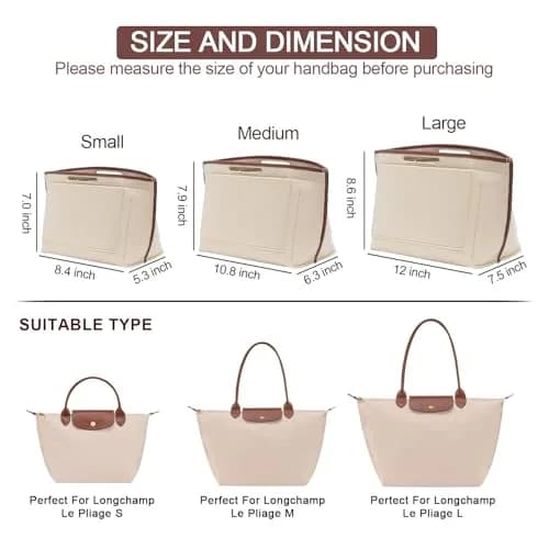 DOIAPUOS Felt Purse Organizer Insert for Longchamp Le Pliage M Bag, Beige Medium | Keeps Your Handbag Tidy thumbnail 2