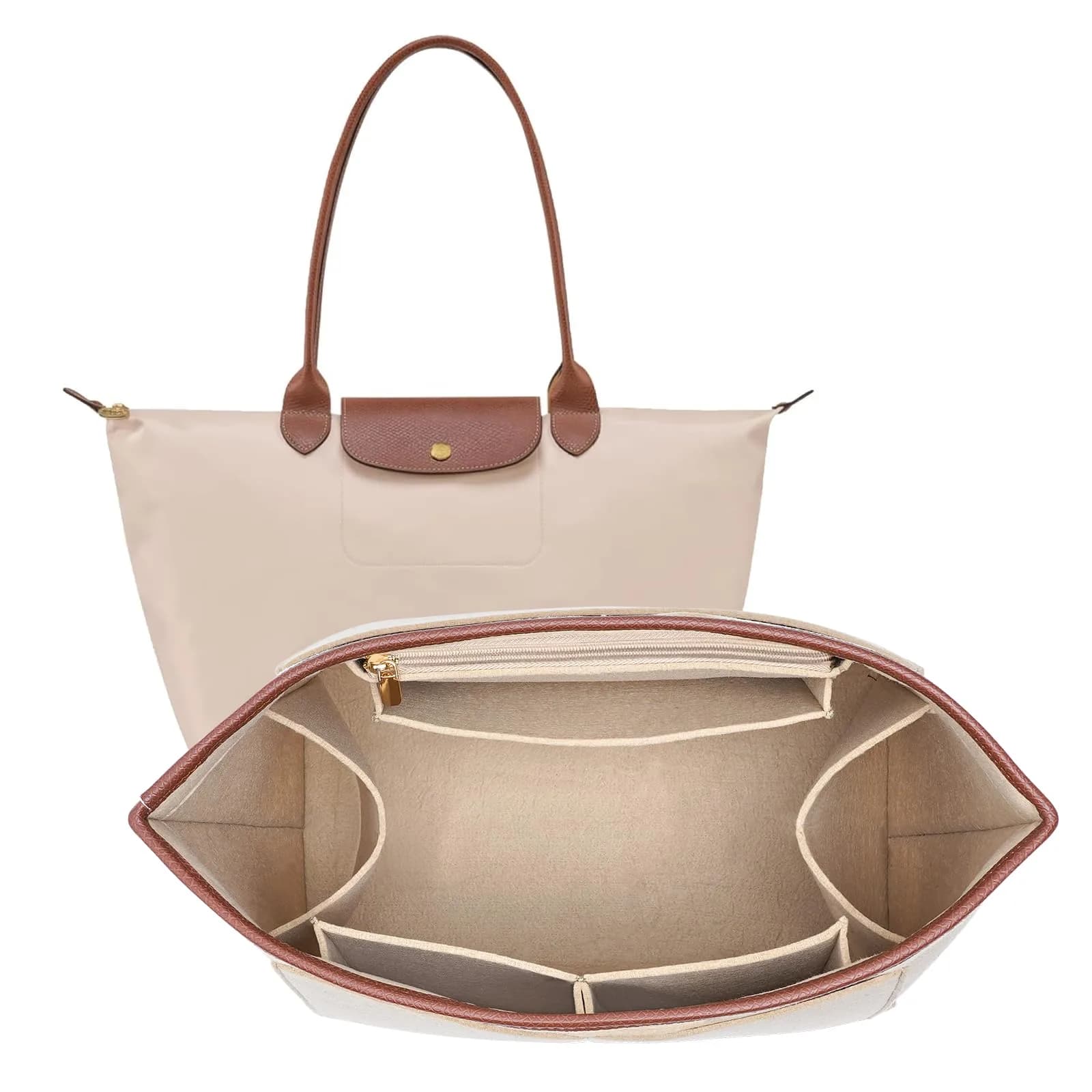 DOIAPUOS Felt Purse Organizer Insert for Longchamp Le Pliage L Bag, Beige, Large | Lightweight Organizer with 6 Pockets - main product image