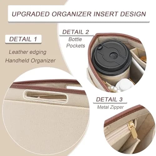 DOIAPUOS Felt Purse Organizer Insert for Longchamp Le Pliage L Bag, Beige, Large | Lightweight Organizer with 6 Pockets thumbnail 5