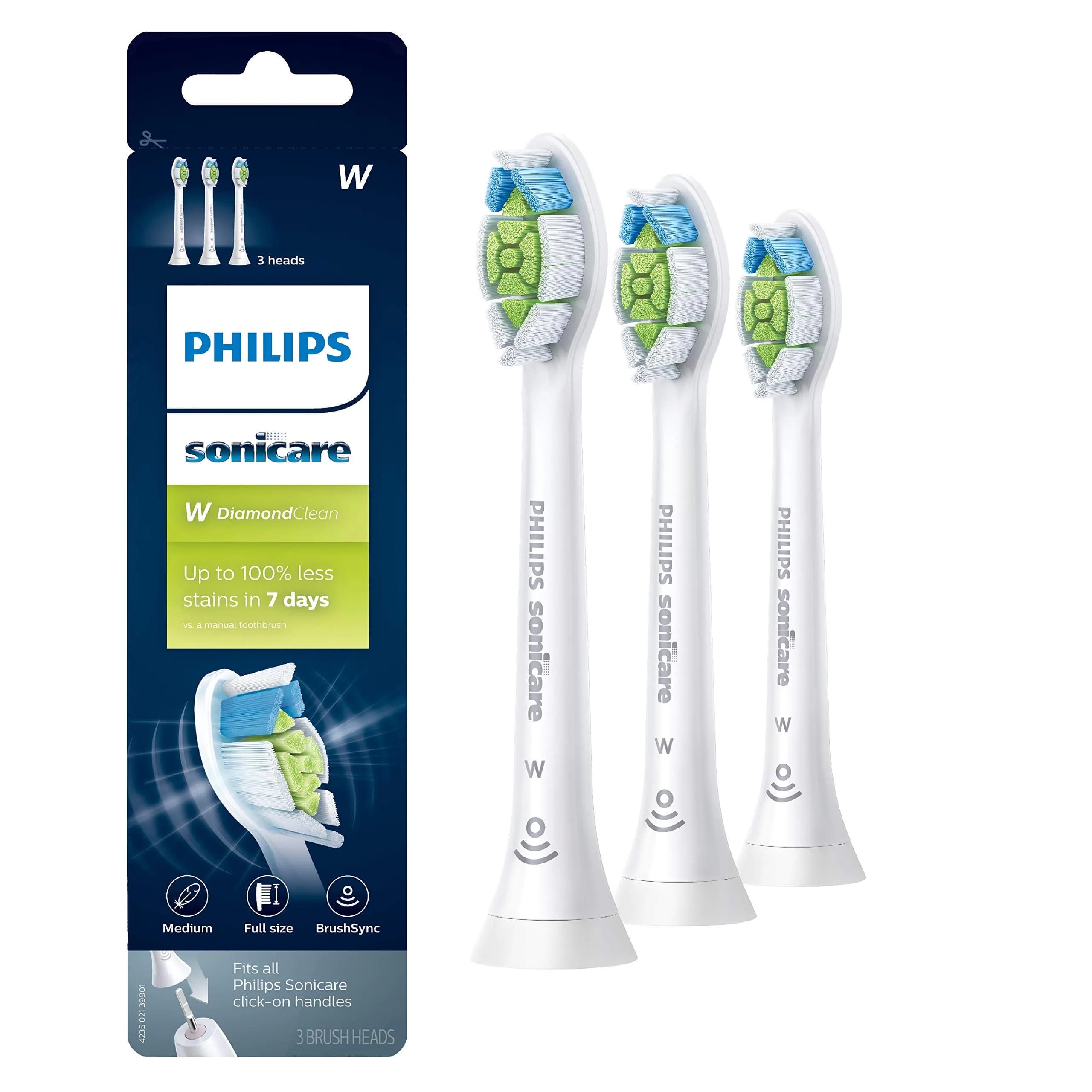 Philips Sonicare W DiamondClean Brush Heads Black 2-Pack (6 Month Supply) | Clinically Tested Whitening & Plaque Removal — 2-Pack