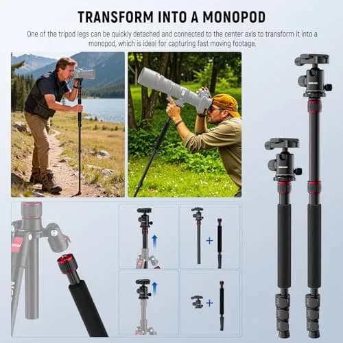 NEEWER Camera Tripod Monopod, 71" Aluminum Heavy Duty Travel Stand with 360° Ball Head & Phone Holder thumbnail 6