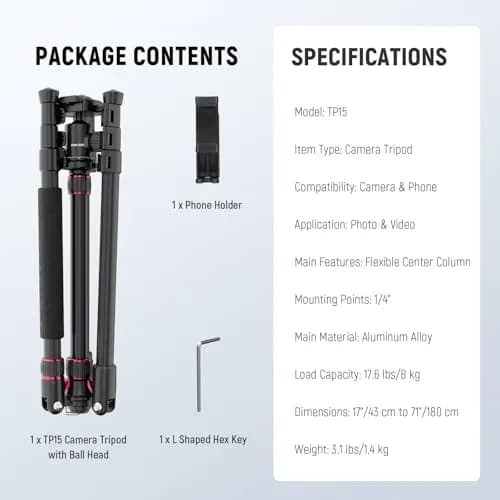 NEEWER Camera Tripod Monopod, 71" Aluminum Heavy Duty Travel Stand with 360° Ball Head & Phone Holder thumbnail 9