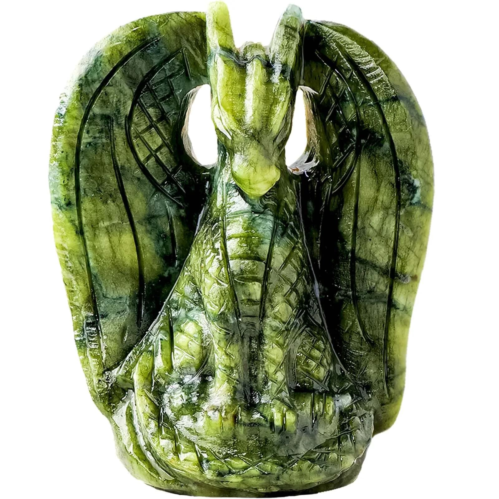 Apengshi Dragon Figurine Natural Green Jade Crystal | Mythical Animal Decor for Home & Office — Classic Style